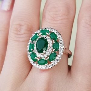 🆕️S925-(Sz8)Emerald/White Sapphire Ring Sz 8